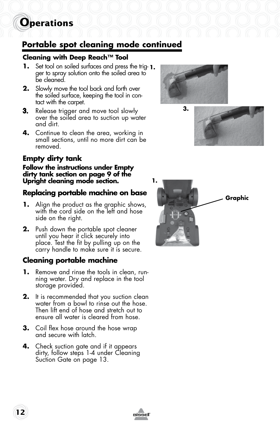 Perations, Portable spot cleaning mode continued | Bissell 27F6 User Manual | Page 12 / 20
