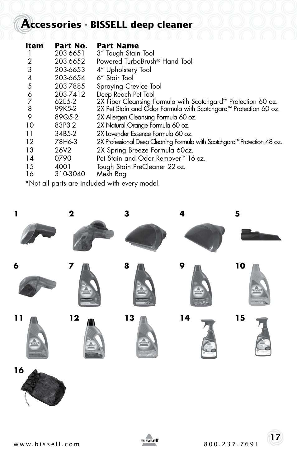 Ccessories - bissell deep cleaner | Bissell 27F6 User Manual | Page 17 / 20