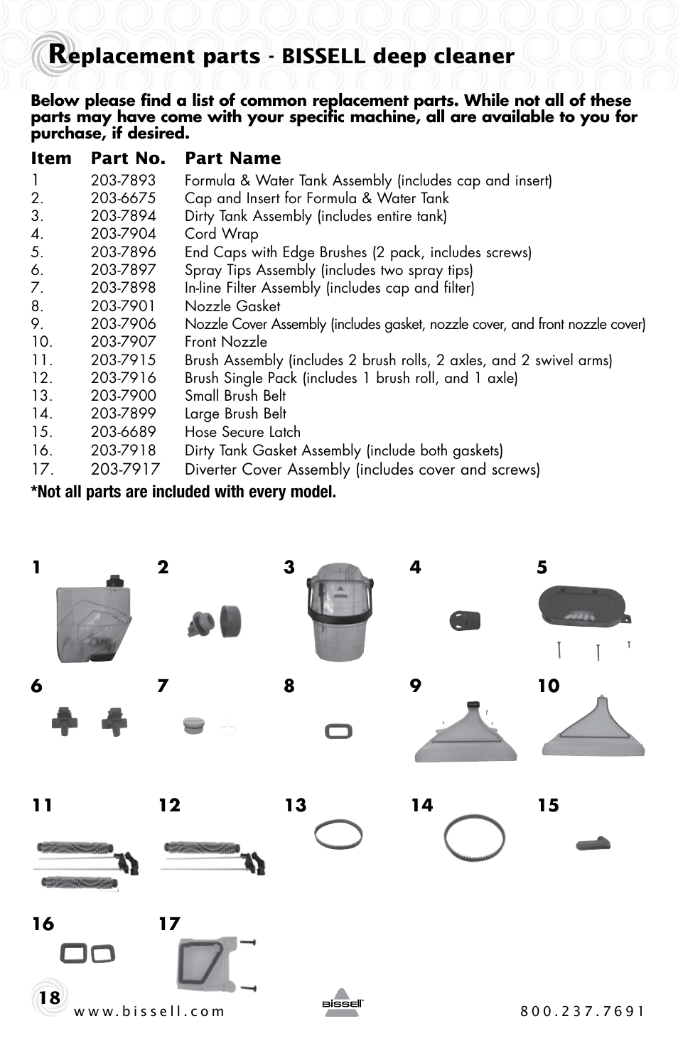 Eplacement parts - bissell deep cleaner | Bissell 27F6 User Manual | Page 18 / 20
