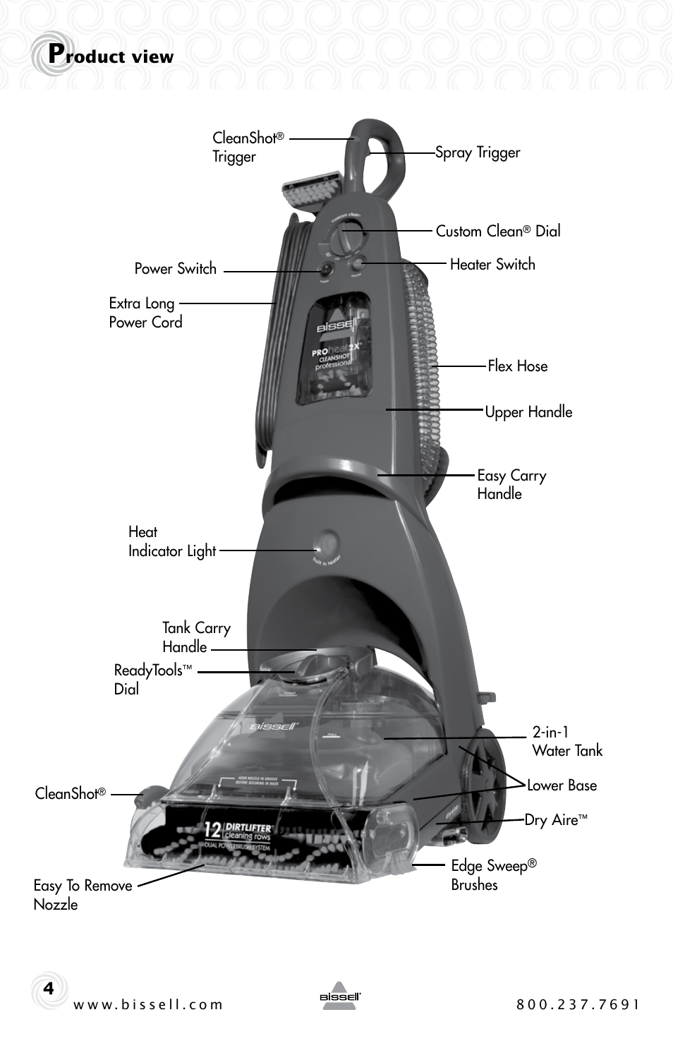 Roduct view | Bissell Proheat2x 9500-p User Manual | Page 4 / 24