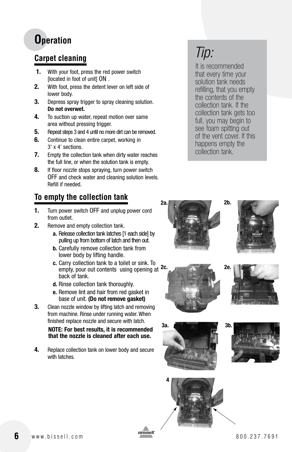 Peration, Carpet cleaning | Bissell POWEREASE 76R9 User Manual | Page 6 / 12
