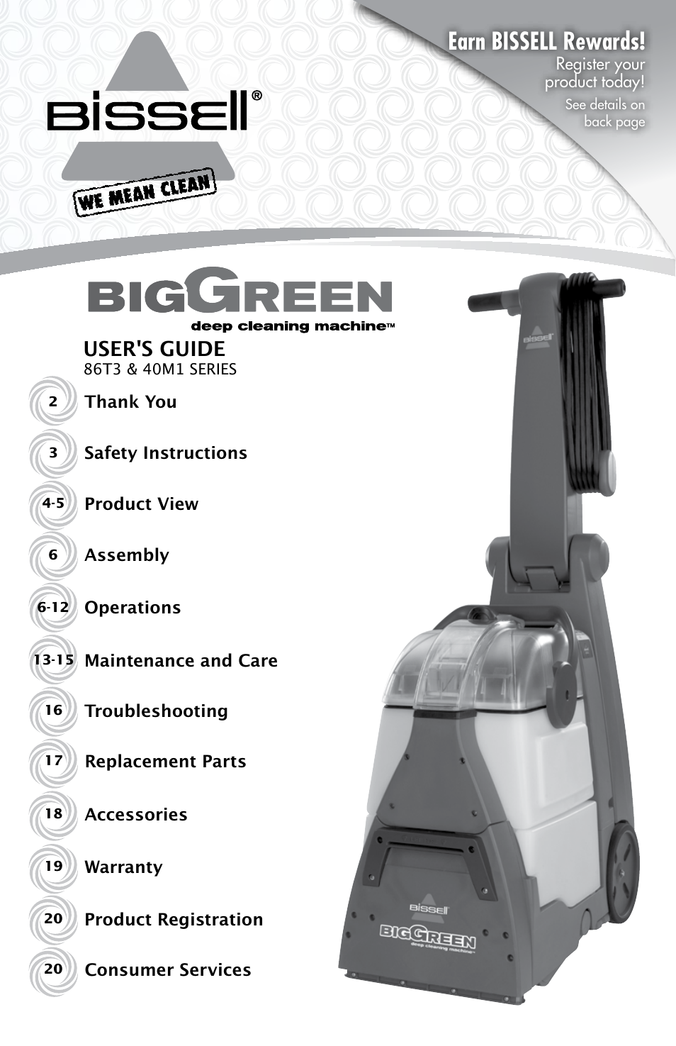 Bissell BIGGREEN 86T3 User Manual | 20 pages