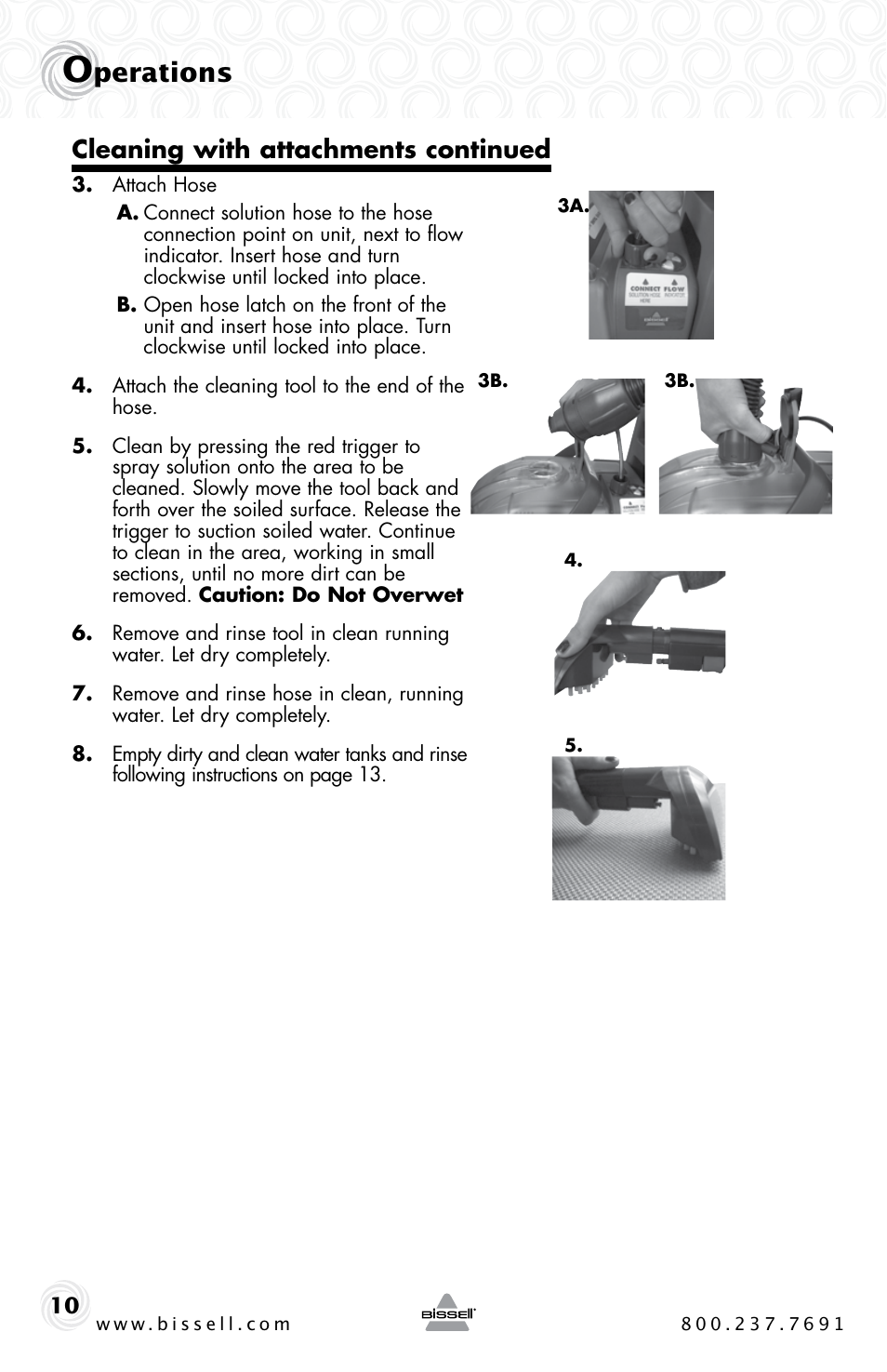 Perations, Cleaning with attachments continued | Bissell BIGGREEN 86T3 User Manual | Page 10 / 20