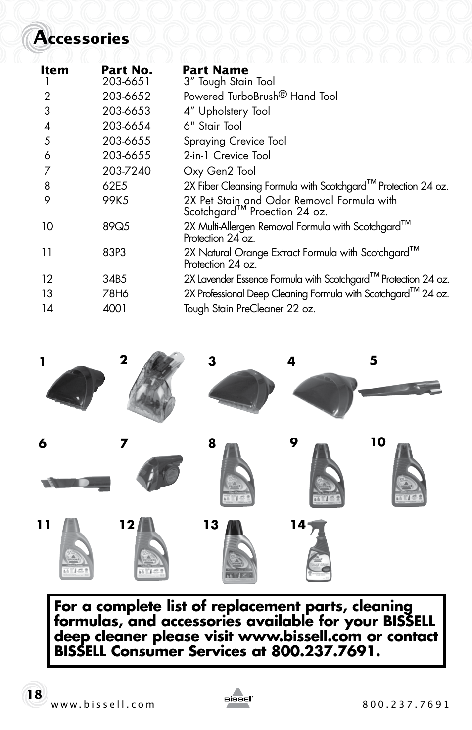 Ccessories | Bissell BIGGREEN 86T3 User Manual | Page 18 / 20