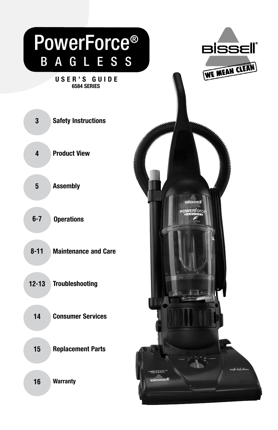 Bissell Powerforce bagless 6584 series User Manual | 16 pages