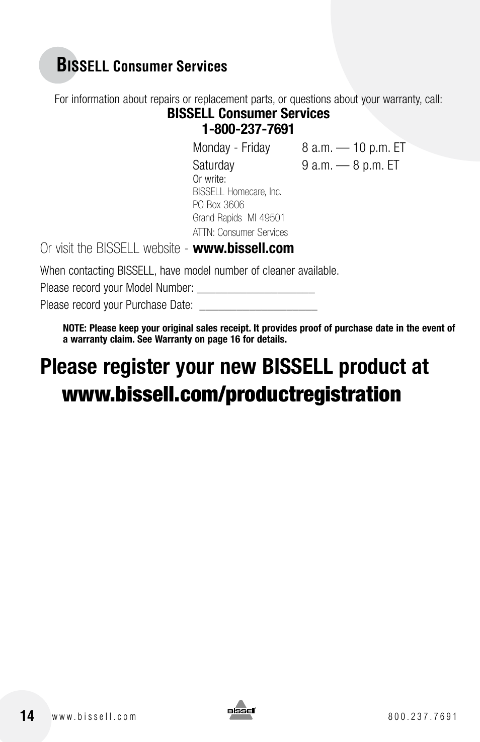 Bissell Powerforce bagless 6584 series User Manual | Page 14 / 16