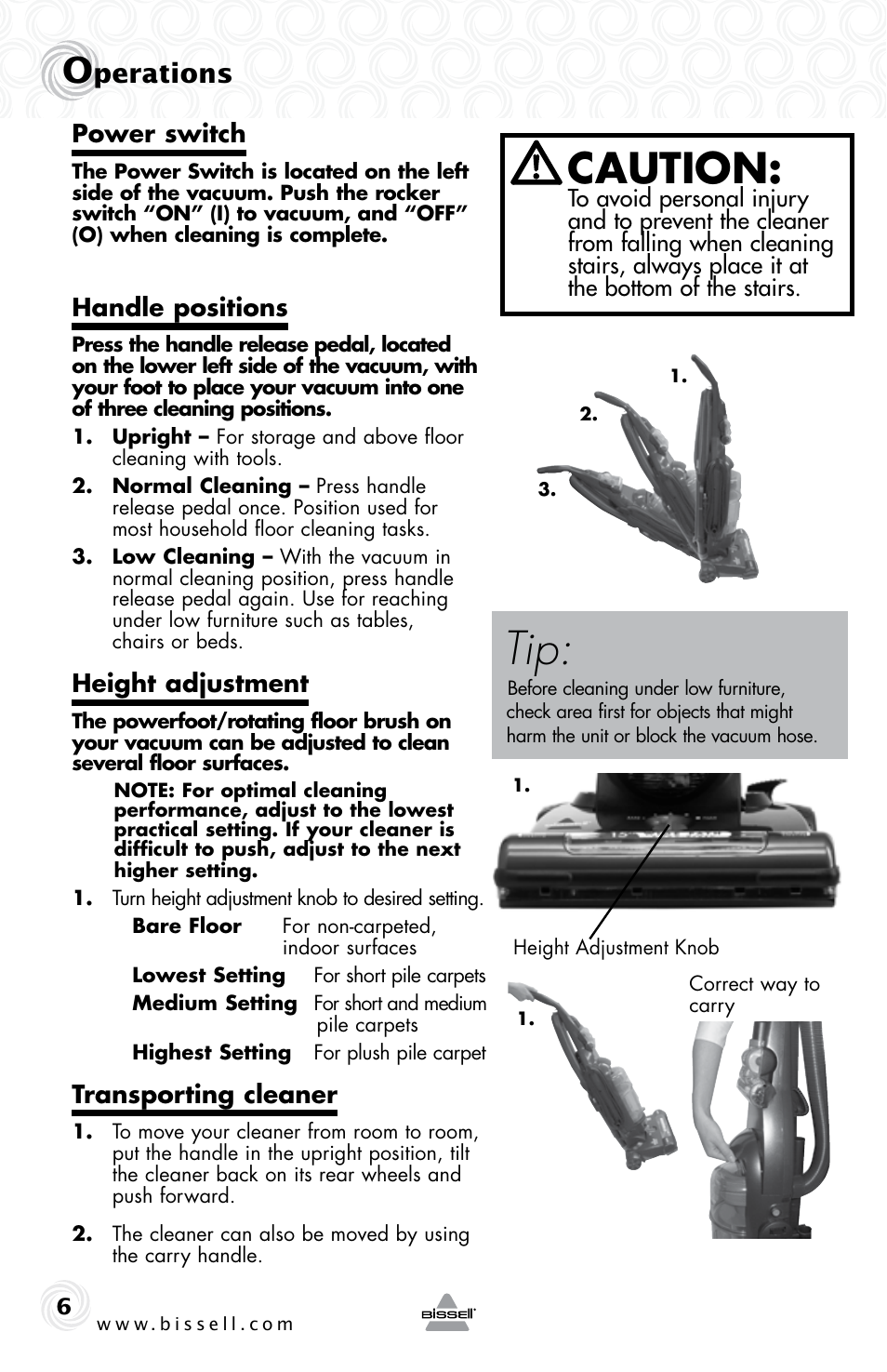 Caution, Perations | Bissell 10N6-F User Manual | Page 6 / 16
