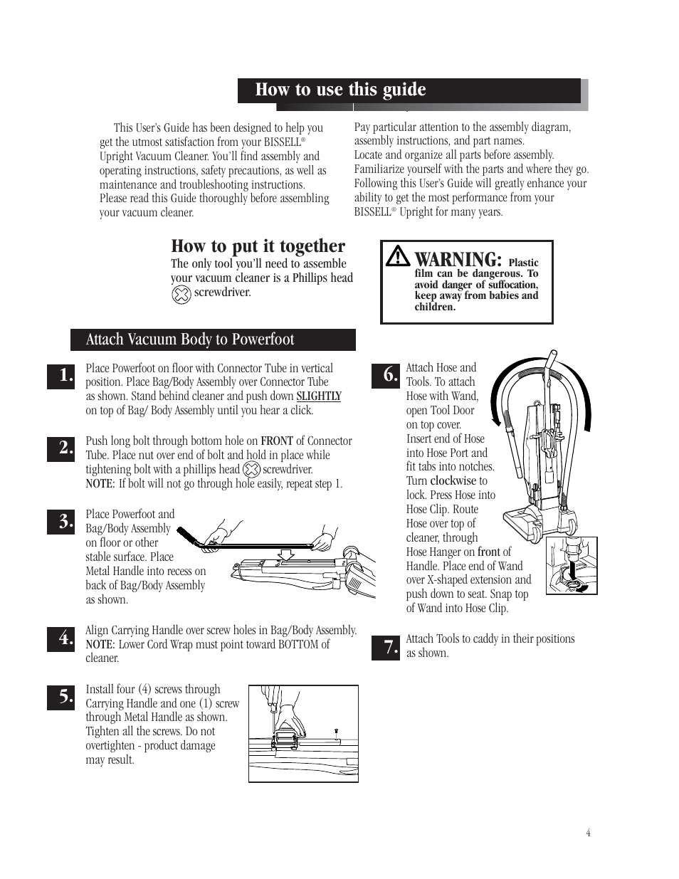 Warning | Bissell 3512-5 User Manual | Page 4 / 10