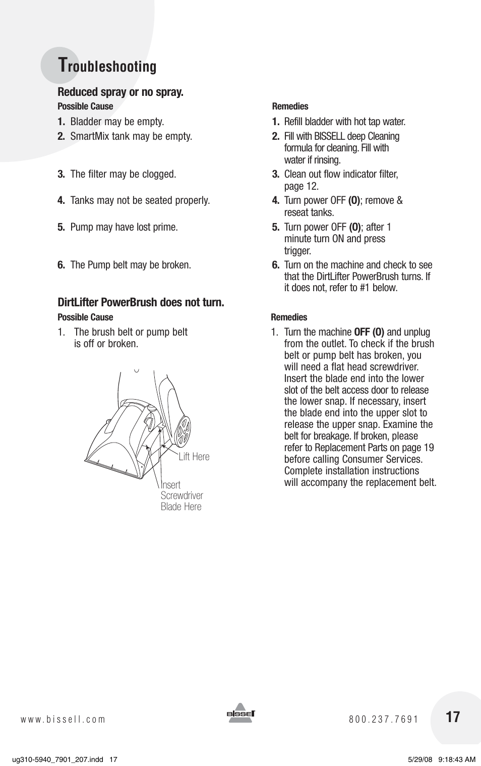 Roubleshooting | Bissell 8910 User Manual | Page 17 / 20