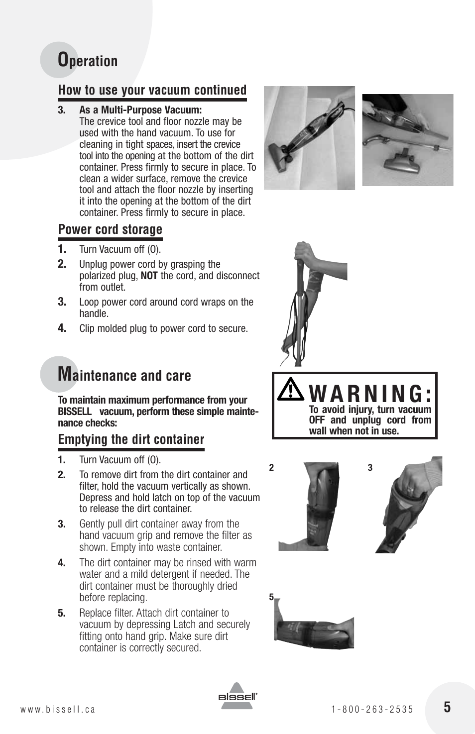 Peration, Aintenance and care | Bissell 38B1 User Manual | Page 5 / 8