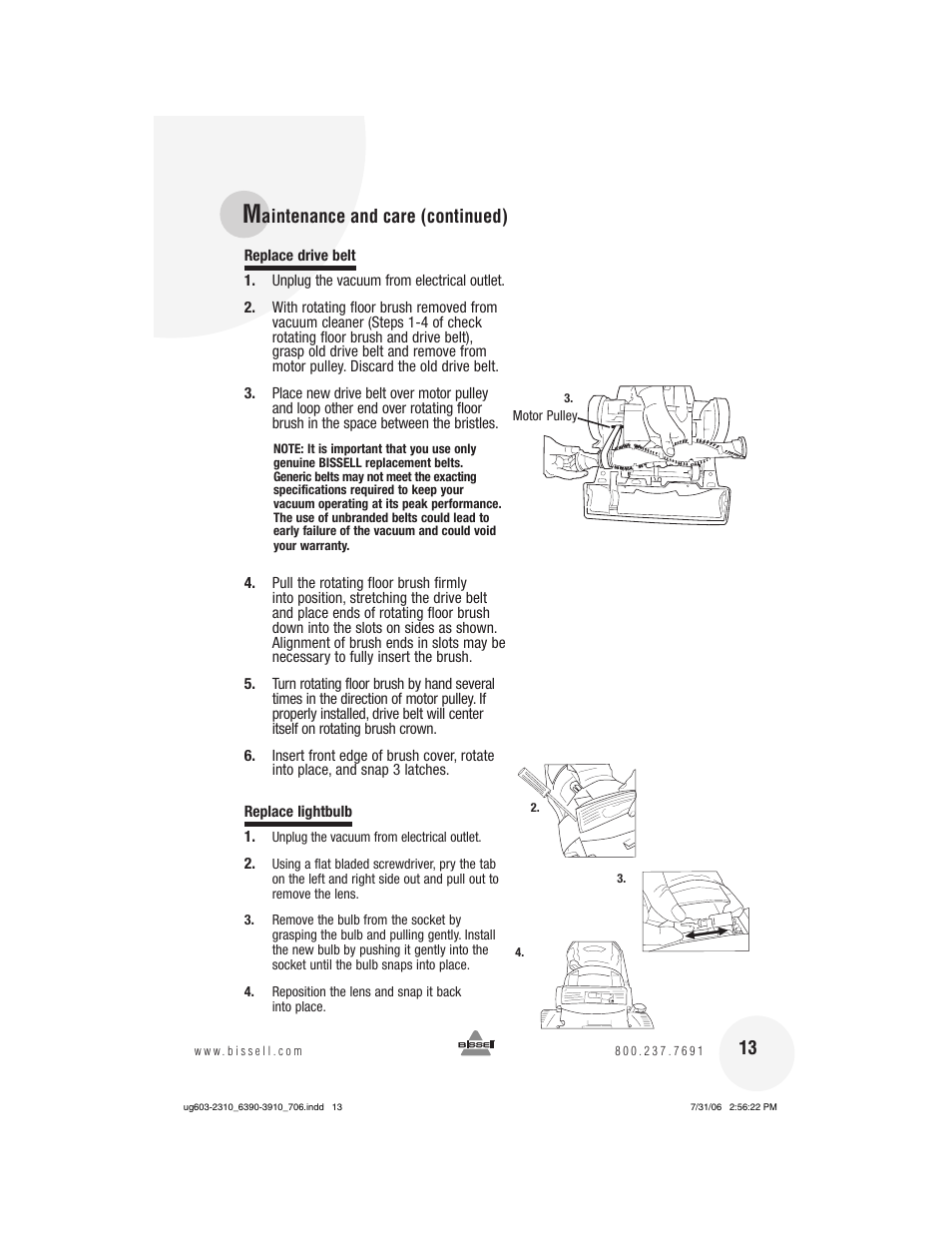 Aintenance and care (continued) | Bissell 3910 User Manual | Page 13 / 20