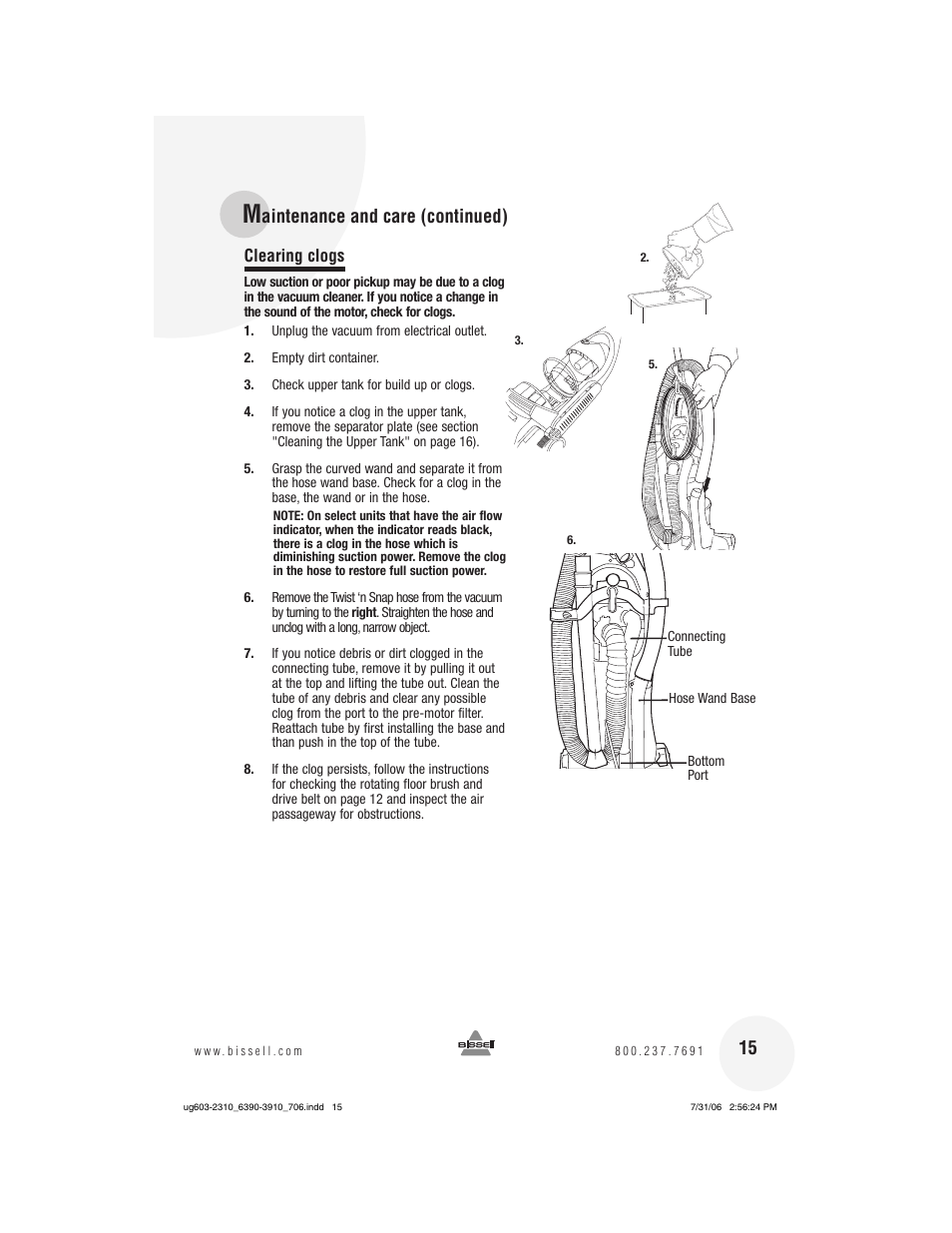 Aintenance and care (continued) | Bissell 3910 User Manual | Page 15 / 20