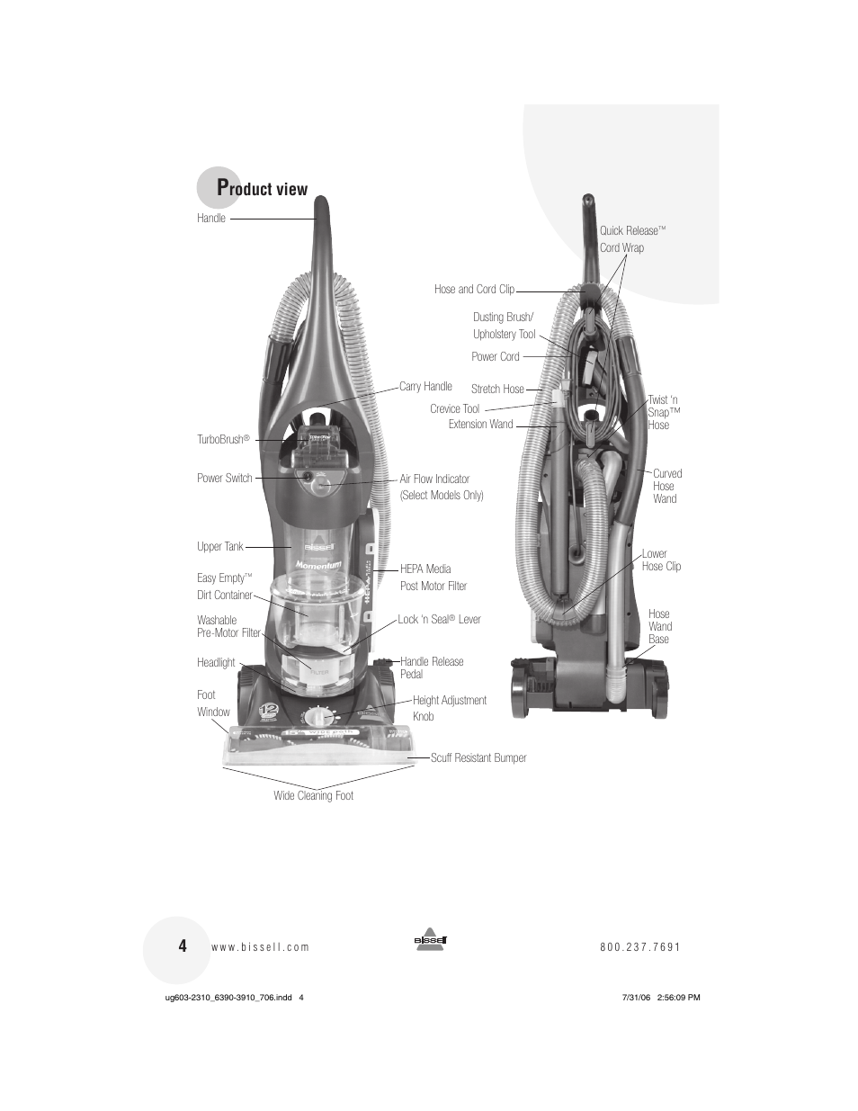 Roduct view | Bissell 3910 User Manual | Page 4 / 20