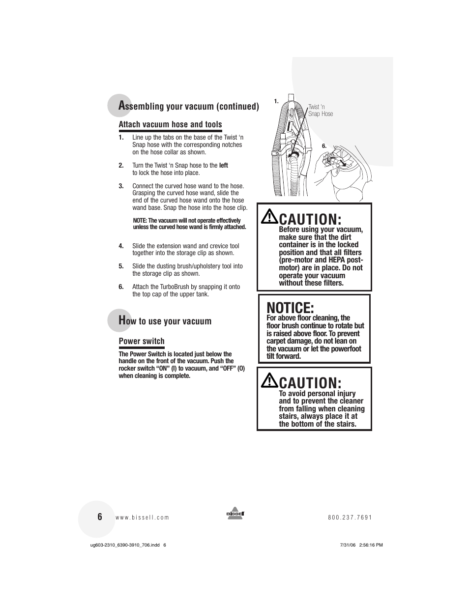 Notice, Caution | Bissell 3910 User Manual | Page 6 / 20
