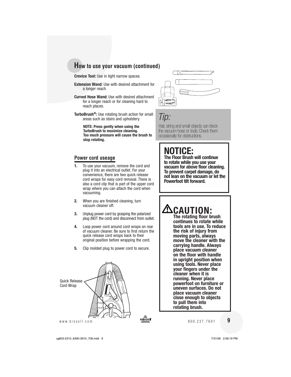 Notice, Caution | Bissell 3910 User Manual | Page 9 / 20