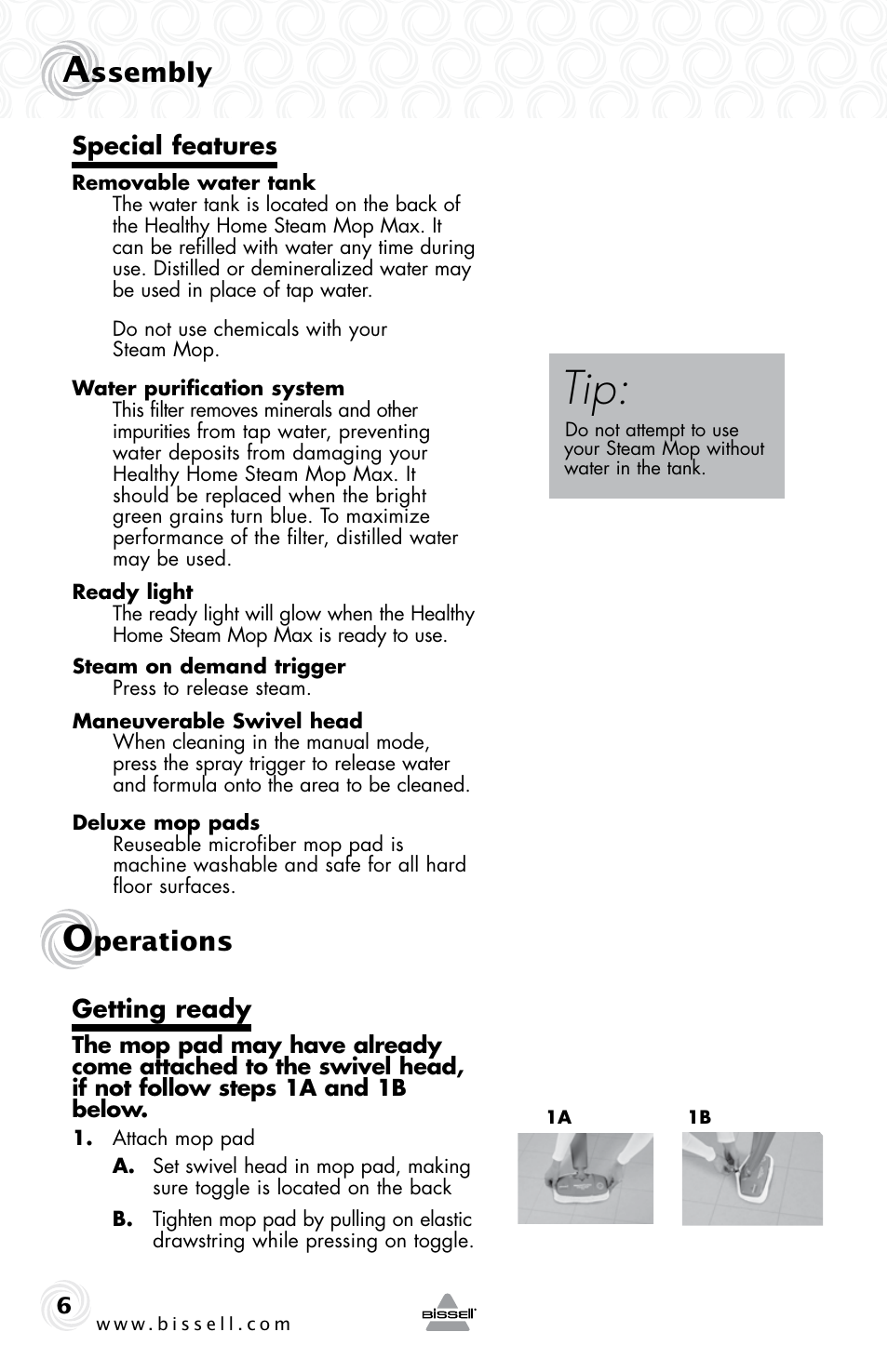 Ssembly, Perations | Bissell 90Y5 User Manual | Page 6 / 12