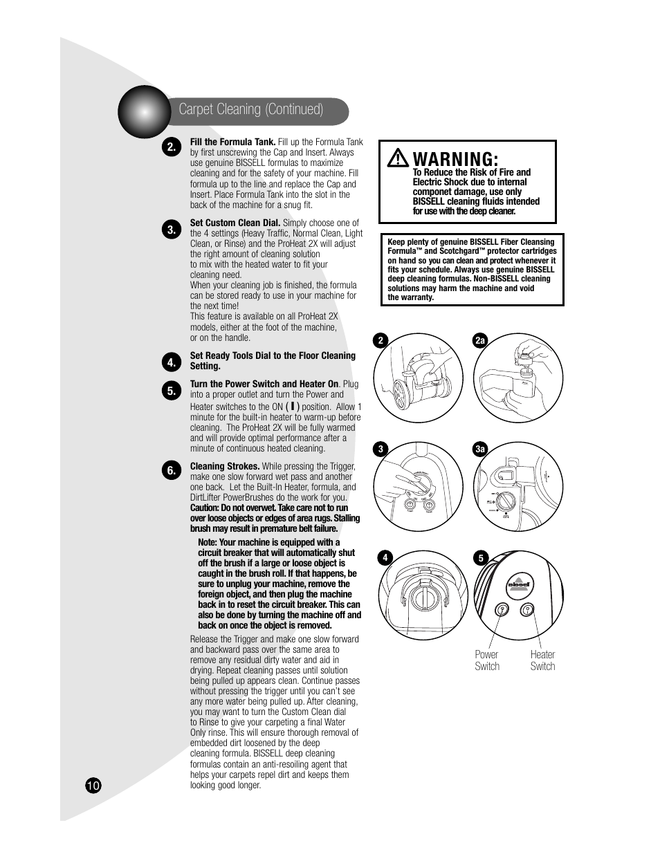 Warning, Carpet cleaning (continued) | Bissell PROHEAT2X 8920 User Manual | Page 10 / 24