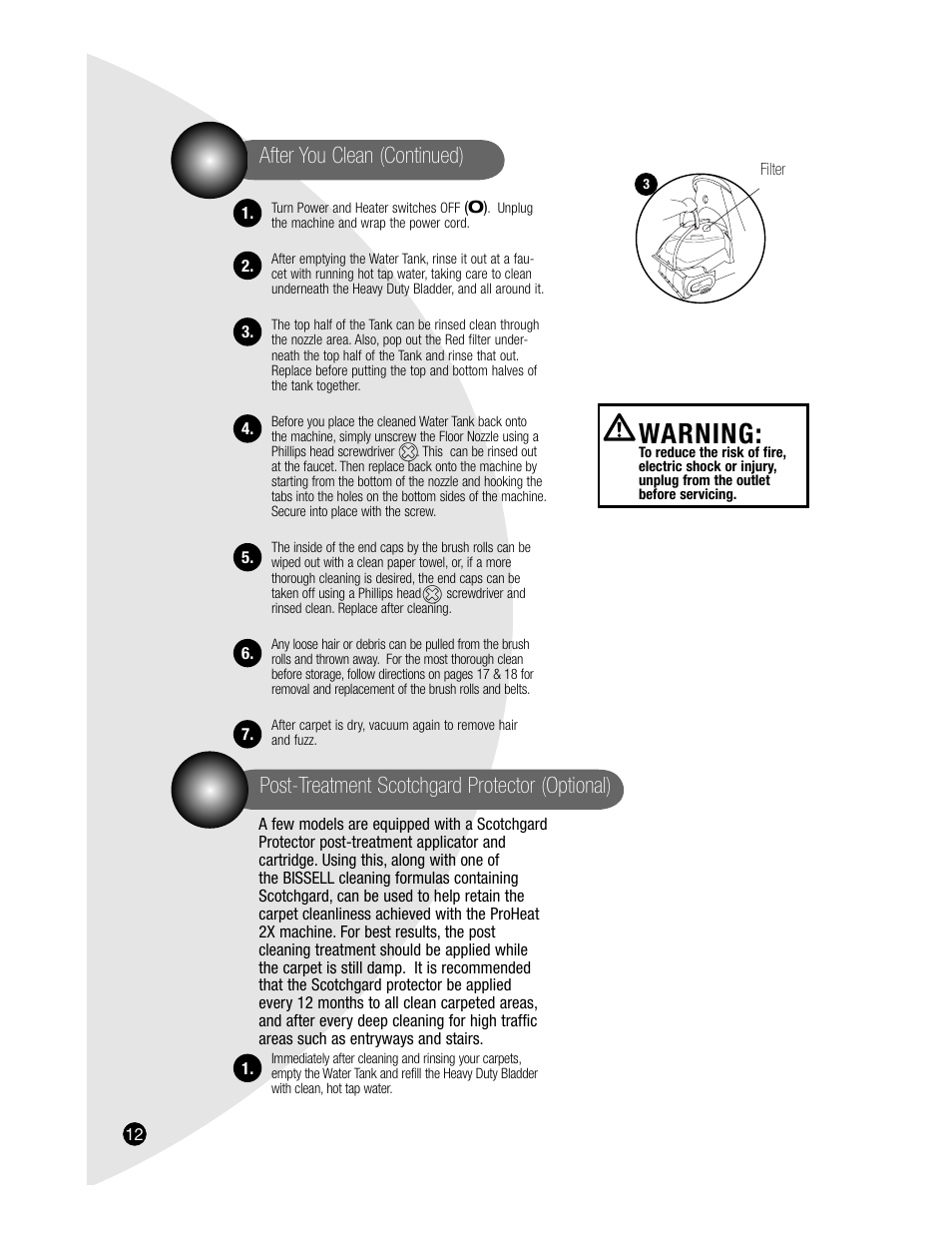 Warning | Bissell PROHEAT2X 8920 User Manual | Page 12 / 24