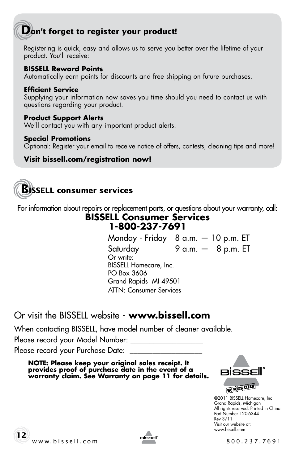 Bissell STEAM & SWEEP 46B4 User Manual | Page 12 / 12