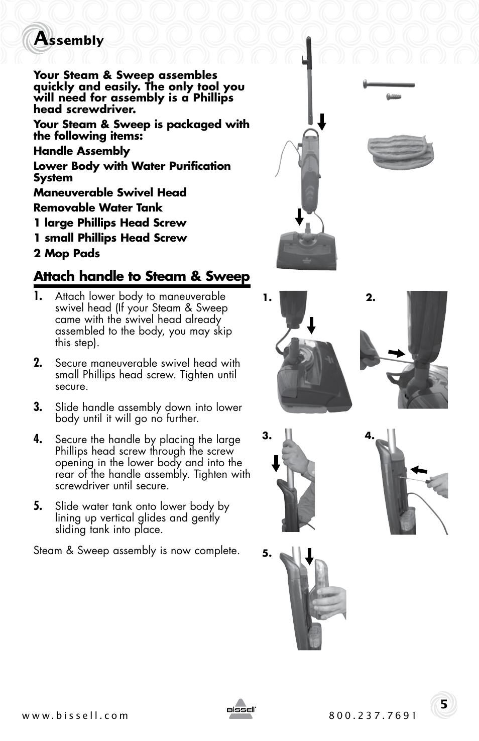 Attach handle to steam & sweep | Bissell STEAM & SWEEP 46B4 User Manual | Page 5 / 12