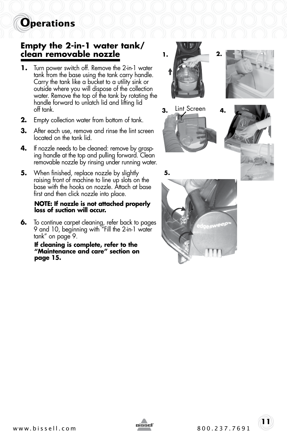 Perations | Bissell Proheat 2SA3 User Manual | Page 11 / 60