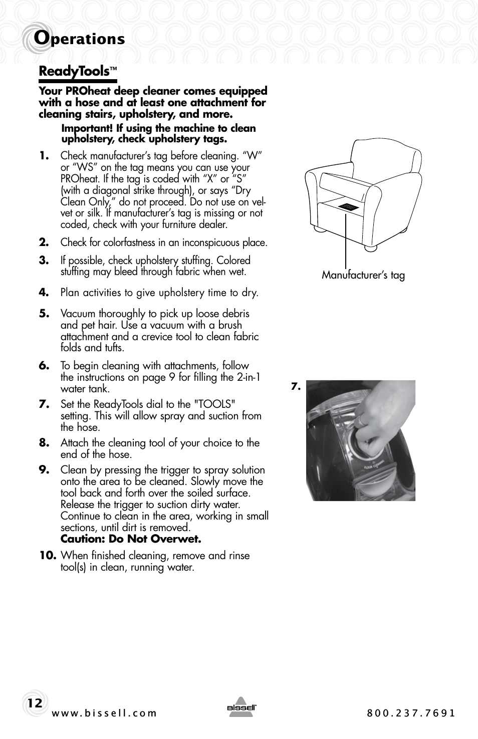 Perations, Readytools | Bissell Proheat 2SA3 User Manual | Page 12 / 60