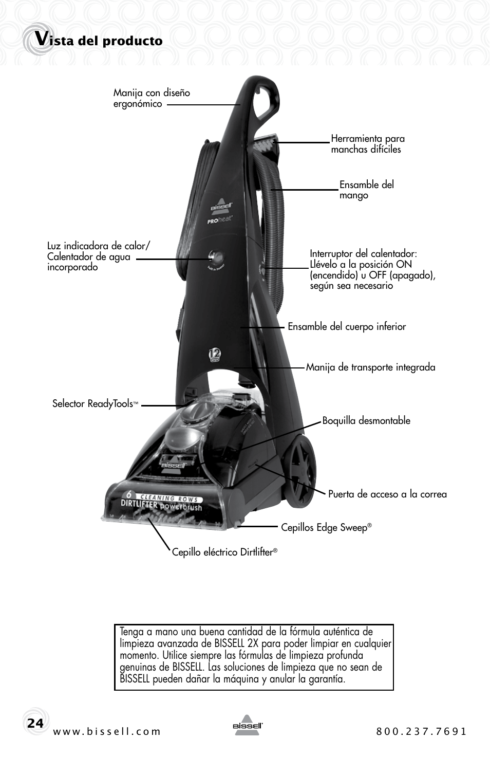 Ista del producto | Bissell Proheat 2SA3 User Manual | Page 24 / 60