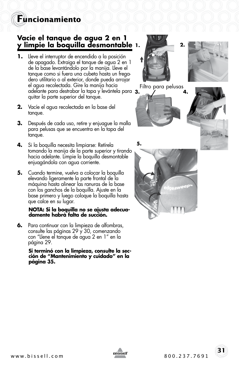 Uncionamiento | Bissell Proheat 2SA3 User Manual | Page 31 / 60