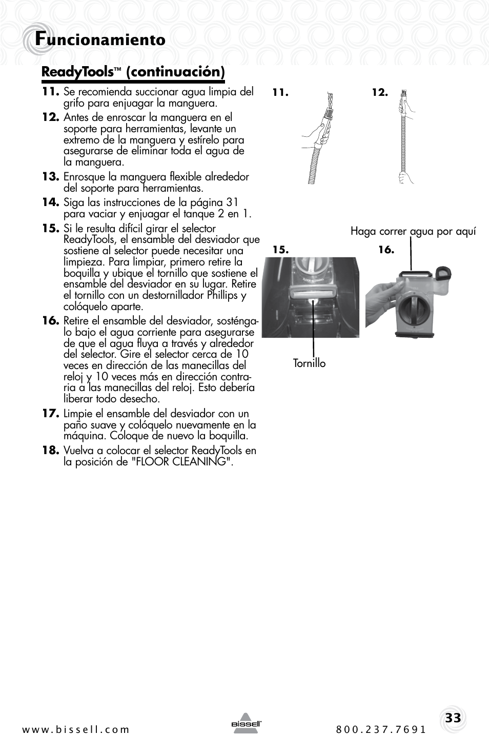 Uncionamiento, Readytools, Continuación) | Bissell Proheat 2SA3 User Manual | Page 33 / 60