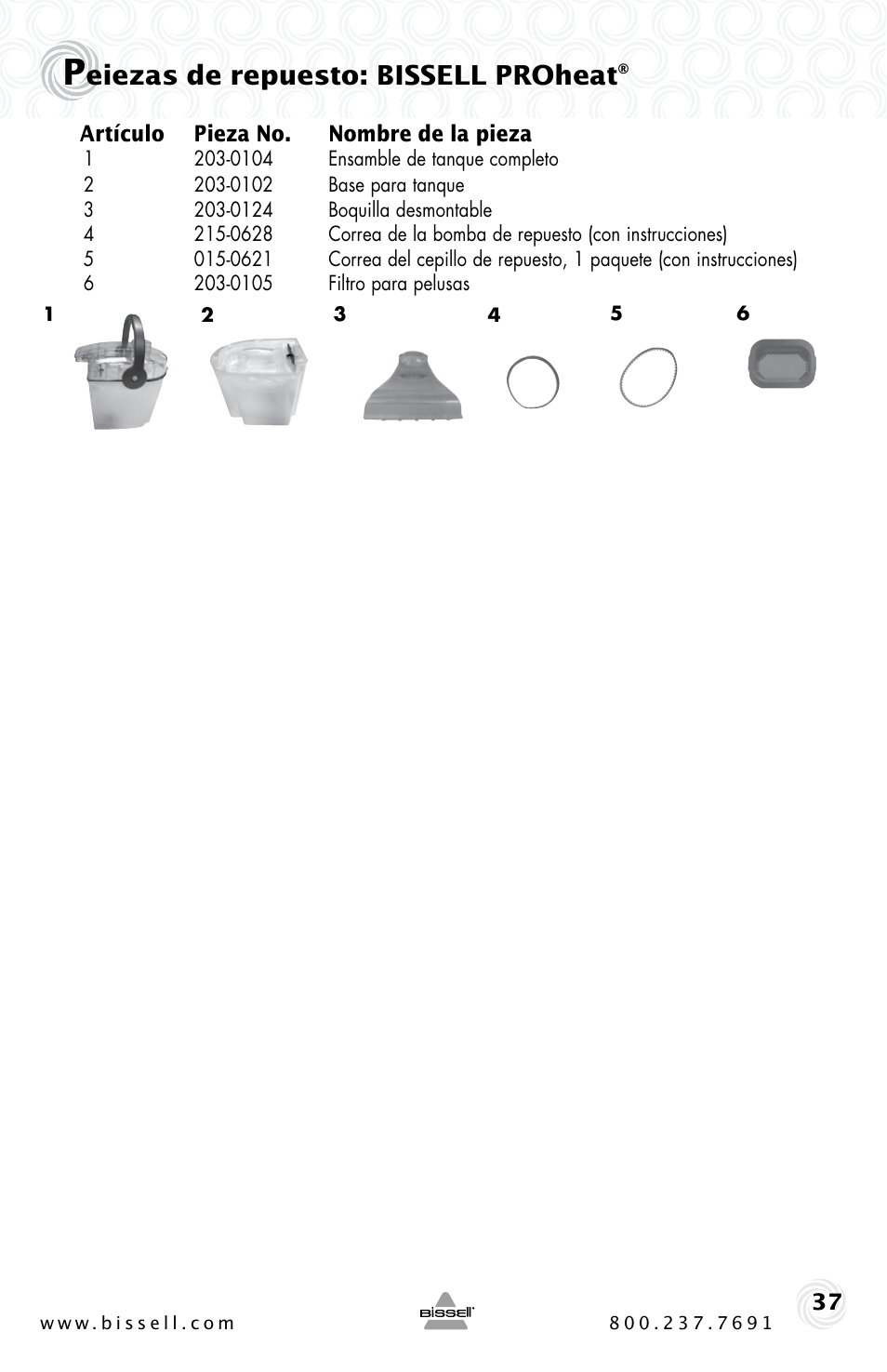 Eiezas de repuesto: bissell proheat | Bissell Proheat 2SA3 User Manual | Page 37 / 60