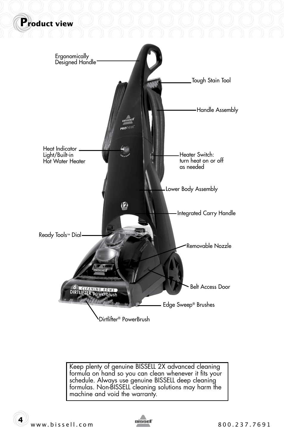 Roduct view | Bissell Proheat 2SA3 User Manual | Page 4 / 60