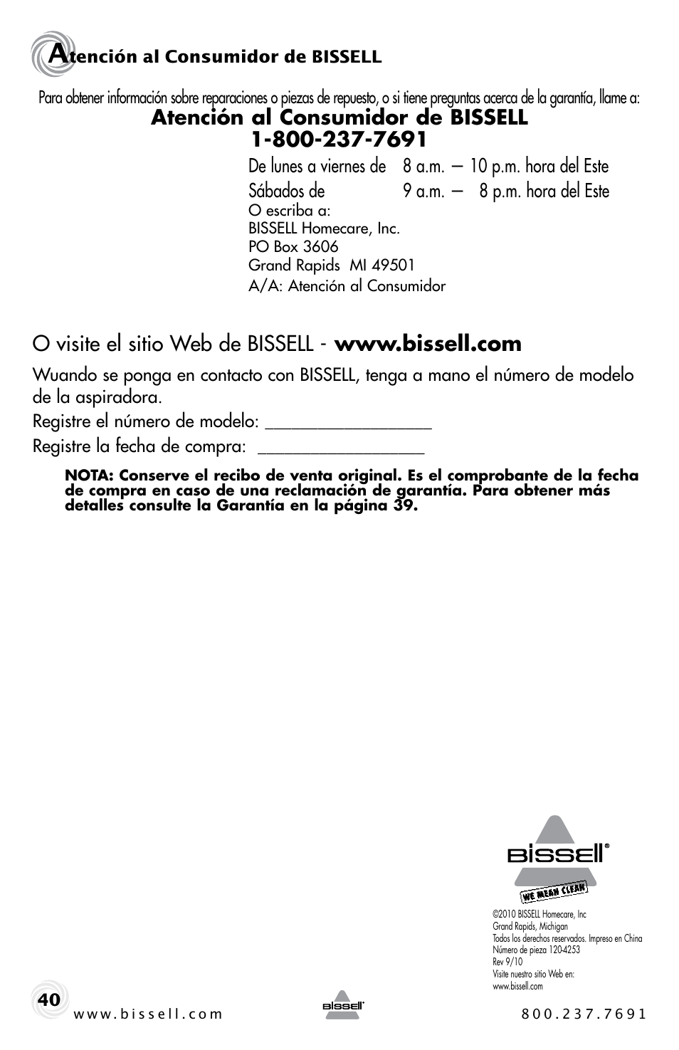 Bissell Proheat 2SA3 User Manual | Page 40 / 60