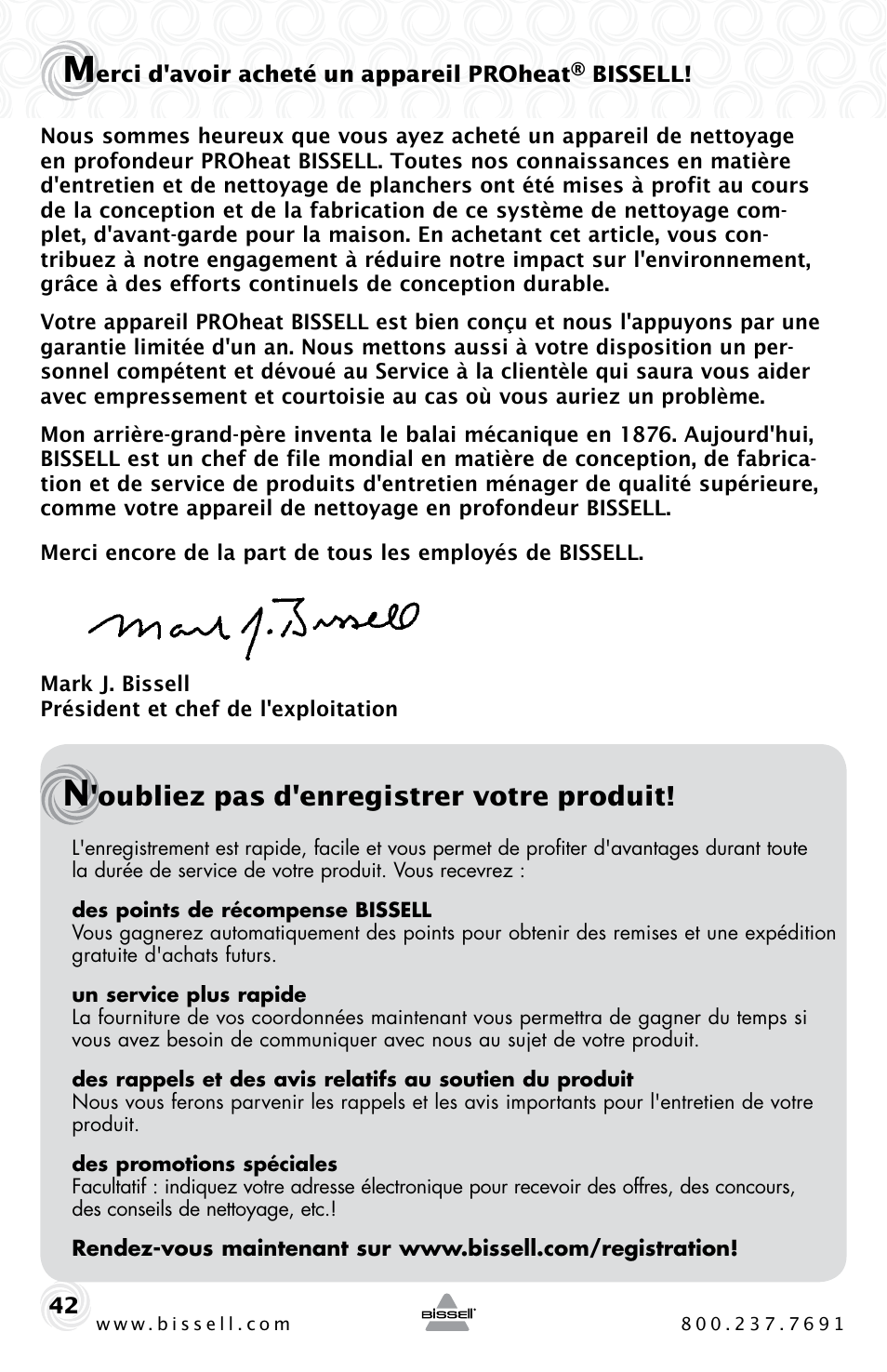 Oubliez pas d'enregistrer votre produit | Bissell Proheat 2SA3 User Manual | Page 42 / 60