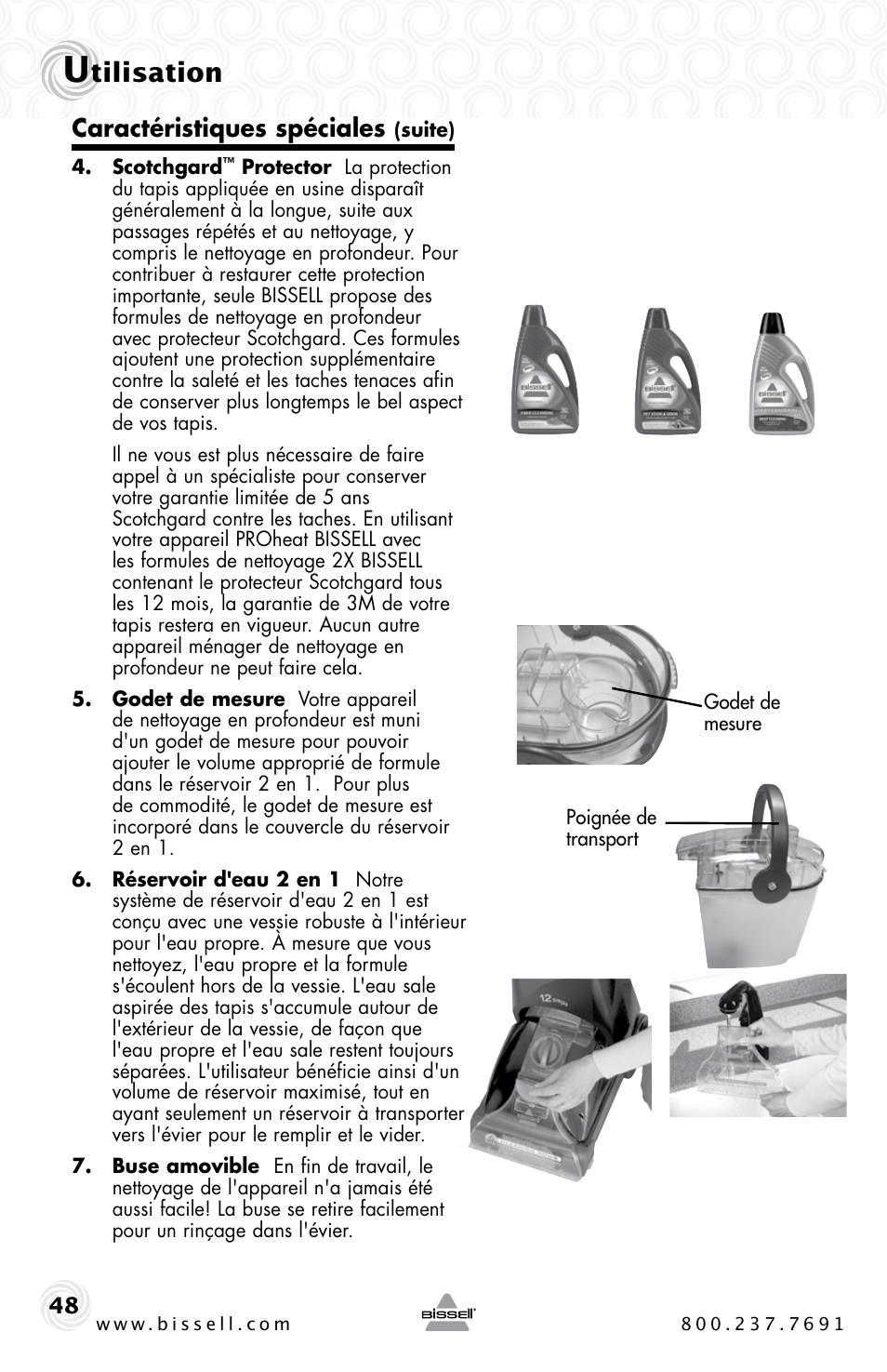 Tilisation, Caractéristiques spéciales | Bissell Proheat 2SA3 User Manual | Page 48 / 60