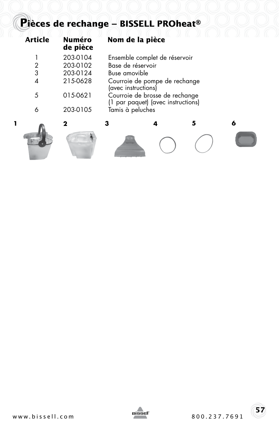 Ièces de rechange – bissell proheat | Bissell Proheat 2SA3 User Manual | Page 57 / 60