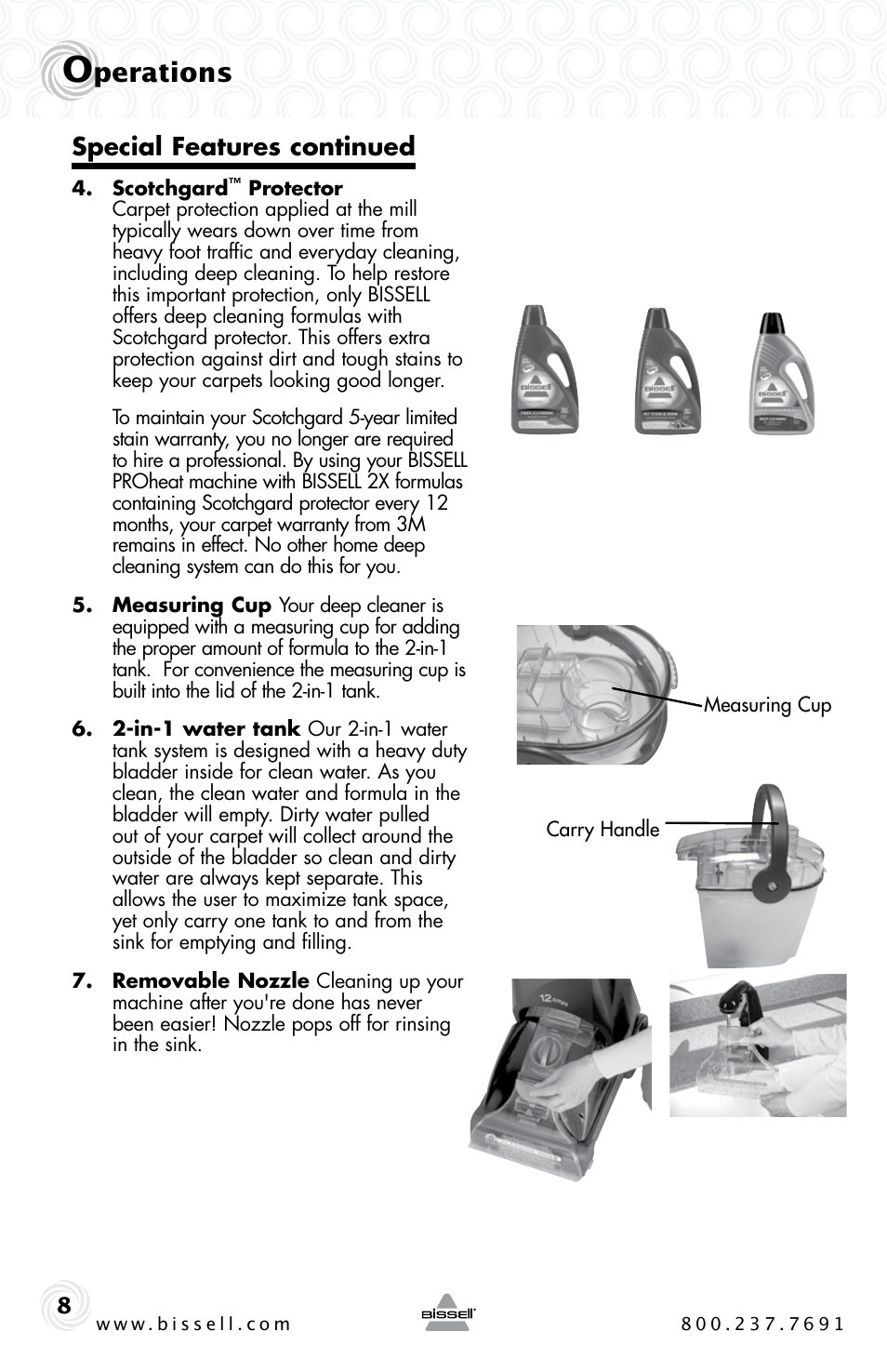 Perations, Special features continued | Bissell Proheat 2SA3 User Manual | Page 8 / 60