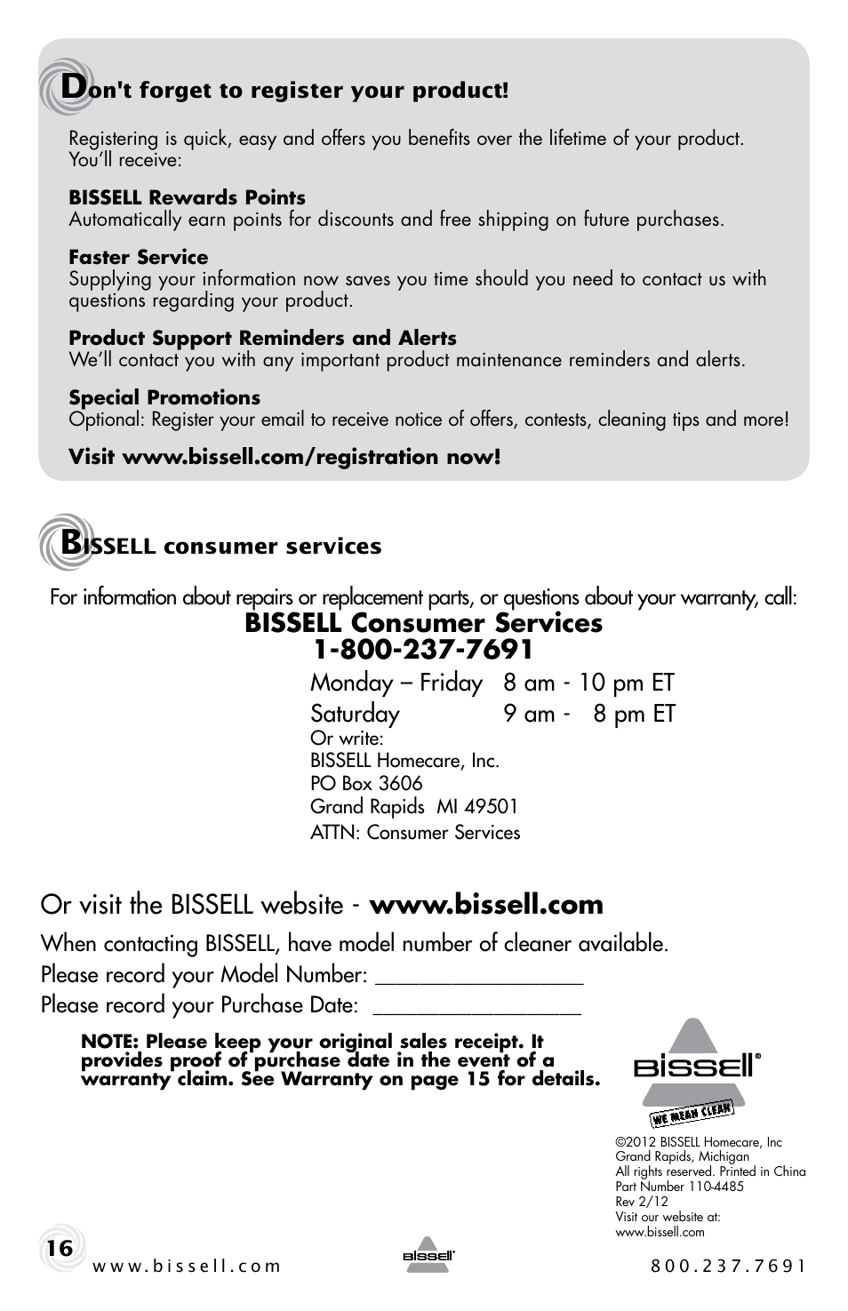 Bissell Powerforce compact 23T7 series User Manual | Page 16 / 16