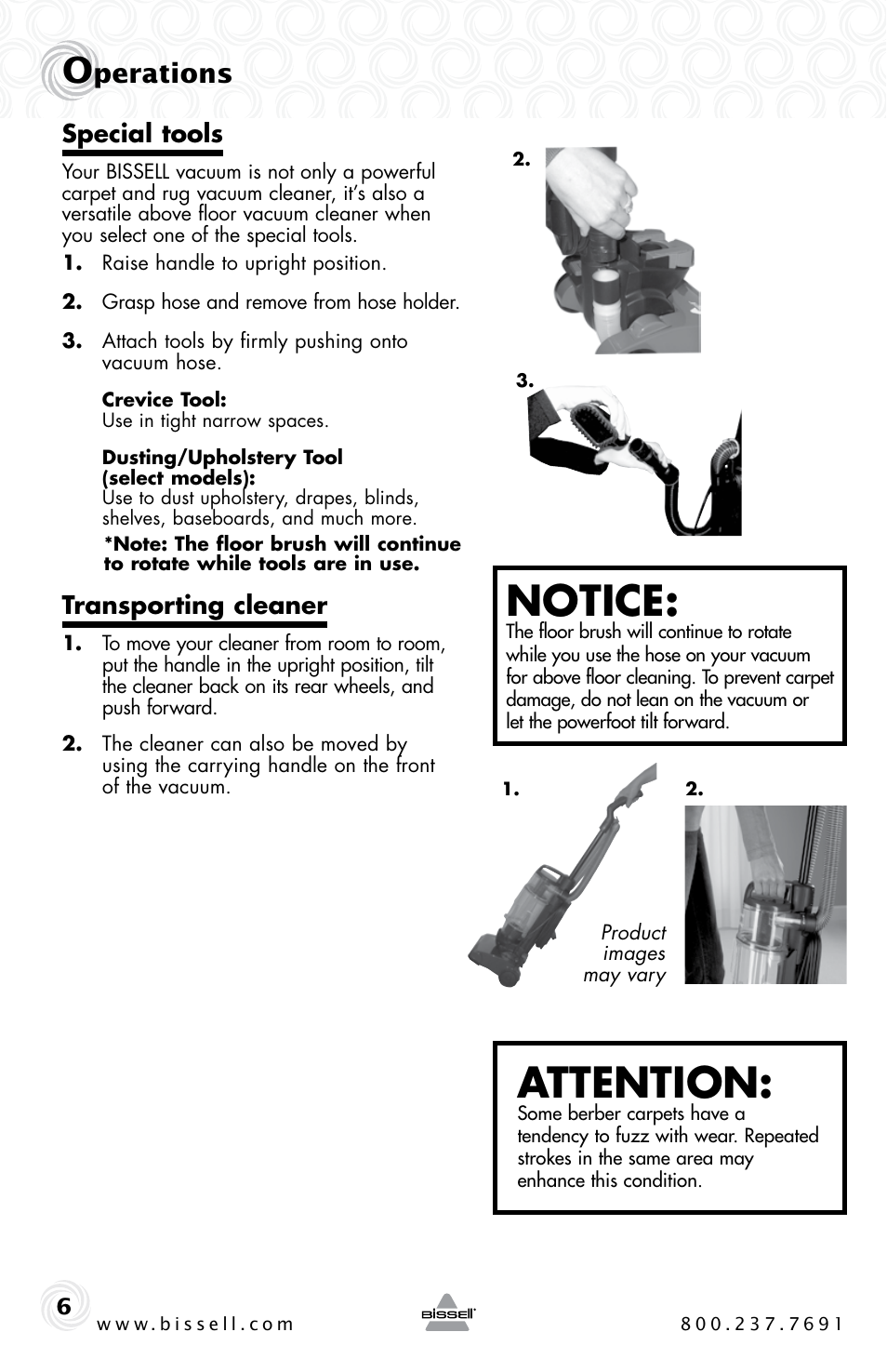Notice, Attention, Perations | Bissell Powerforce compact 23T7 series User Manual | Page 6 / 16
