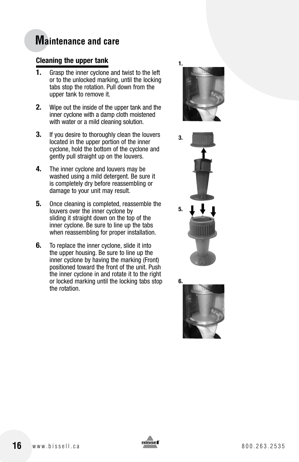 Aintenance and care | Bissell 6750 Series User Manual | Page 16 / 20