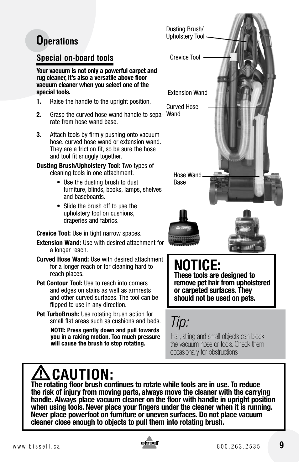 Caution, Notice, Perations 9 | Bissell 6750 Series User Manual | Page 9 / 20