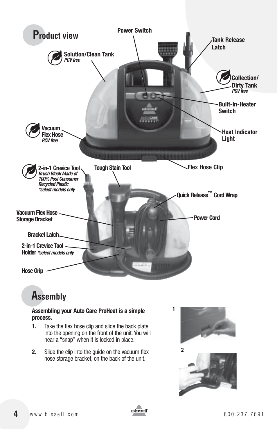 Roduct view, Ssembly | Bissell PROHEAT 1425 User Manual | Page 4 / 8