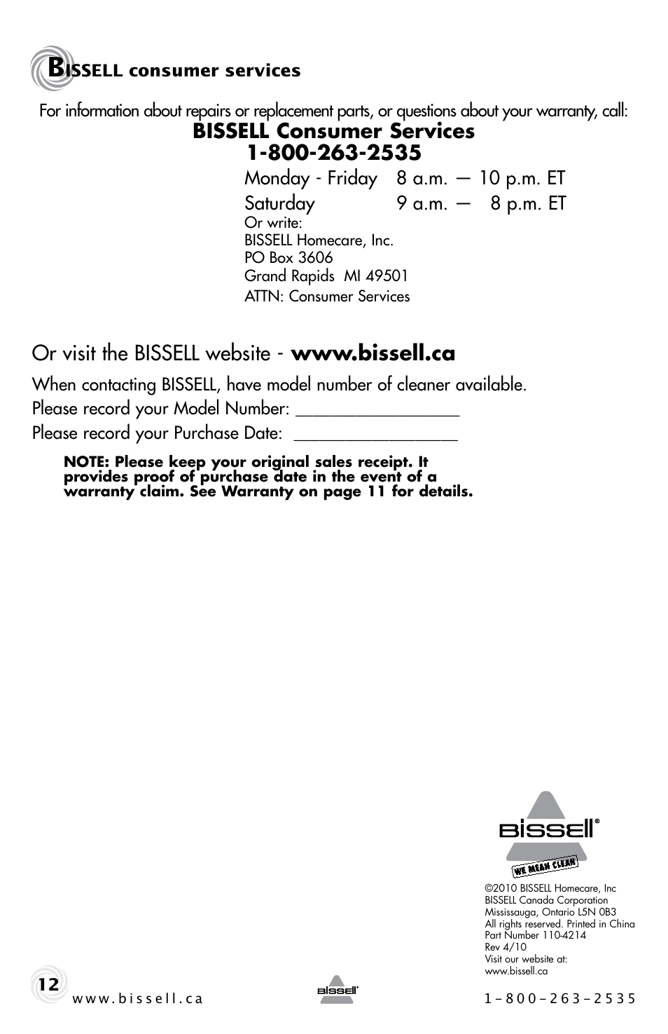 Bissell ZING 22Q3 User Manual | Page 12 / 12