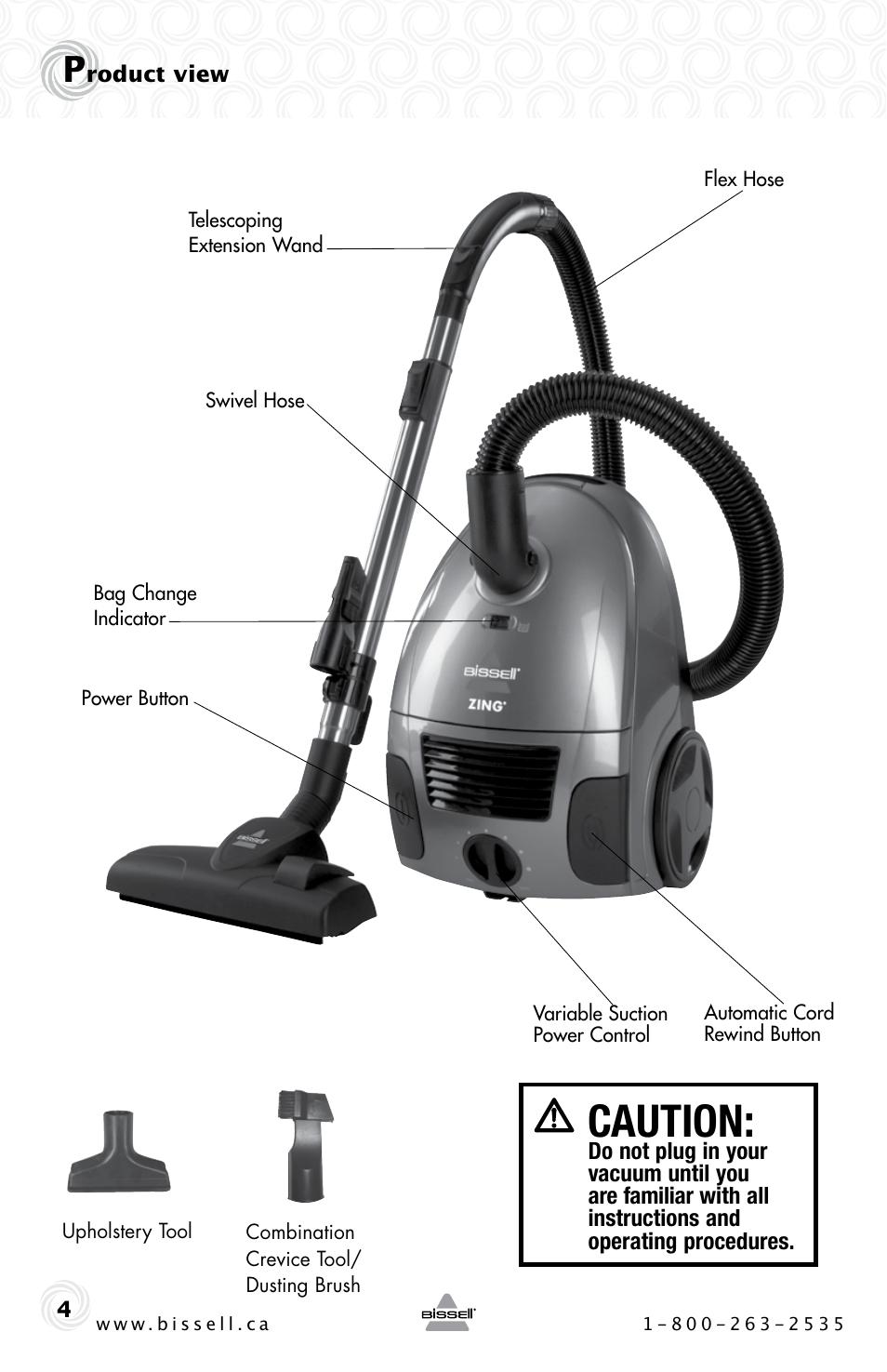 Caution | Bissell ZING 22Q3 User Manual | Page 4 / 12