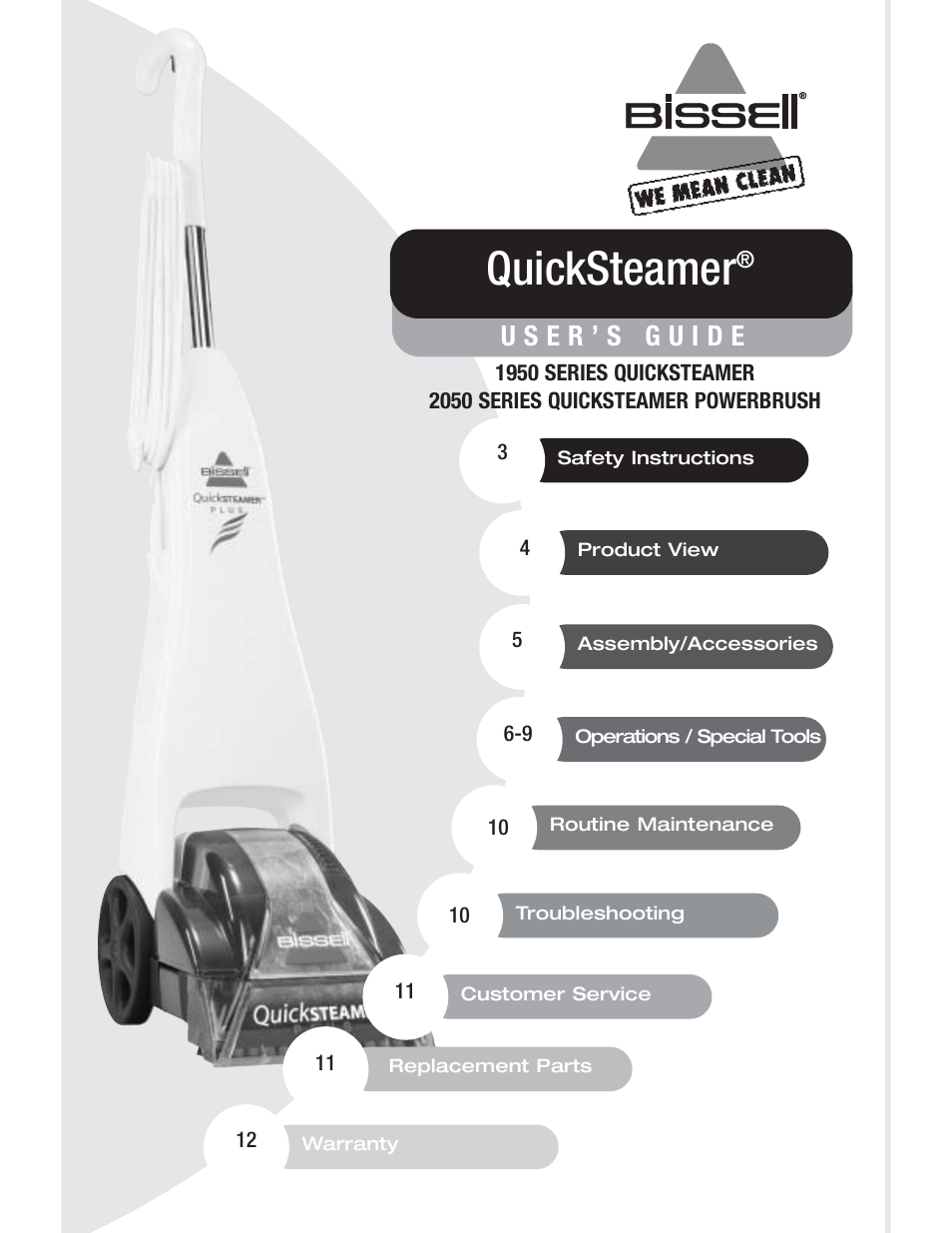 Bissell QuickSteamer 1950 series User Manual | 12 pages