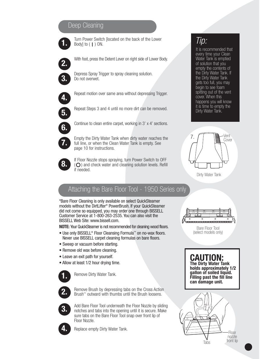Caution | Bissell QuickSteamer 1950 series User Manual | Page 7 / 12