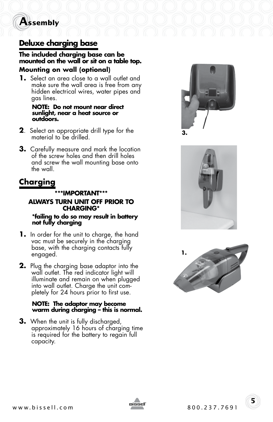 Deluxe charging base, Charging | Bissell 94V5 User Manual | Page 5 / 12