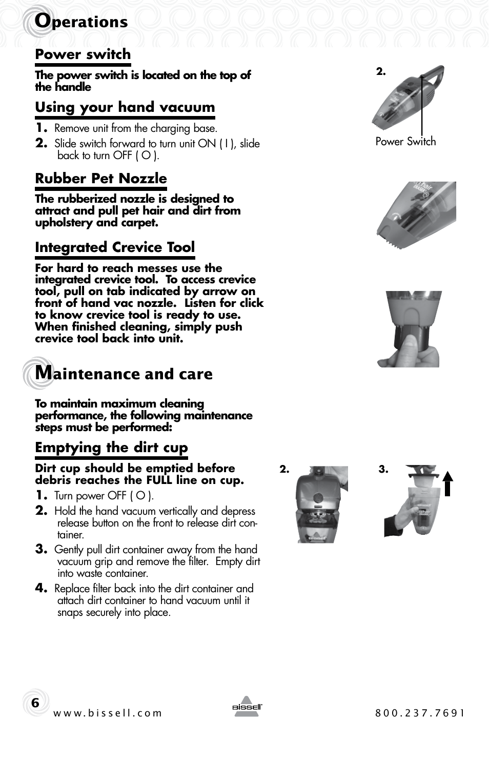 Perations, Aintenance and care | Bissell 94V5 User Manual | Page 6 / 12