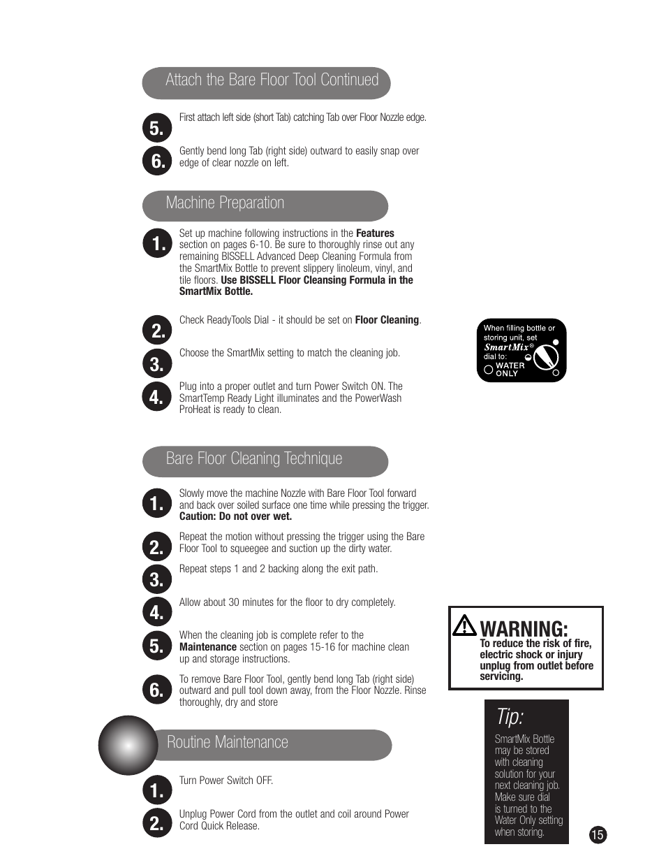 Warning | Bissell 1698 User Manual | Page 15 / 20