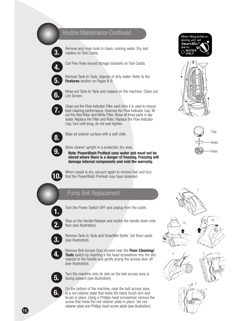 Routine maintenance continued, Pump belt replacement | Bissell 1698 User Manual | Page 16 / 20