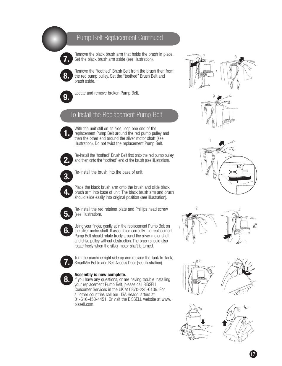 Pump belt replacement continued | Bissell 1698 User Manual | Page 17 / 20